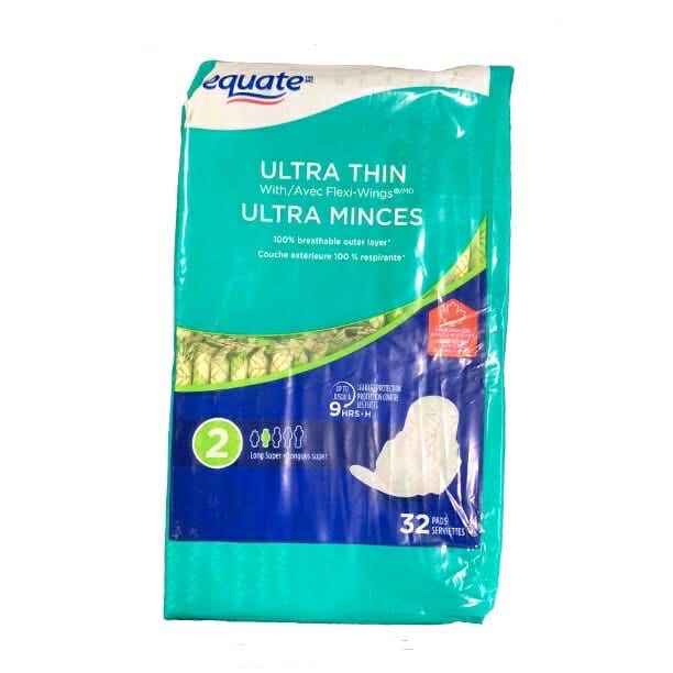 Serviettes sanitaires - Equate - Ultra mince - Paquet de 32 - Grandeur 2