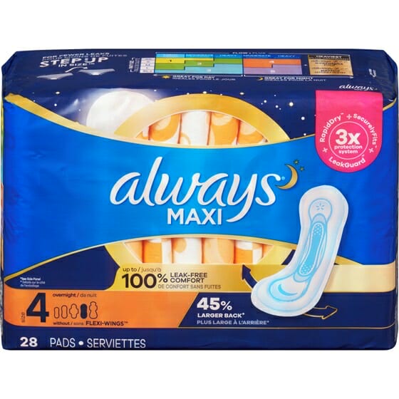 Serviettes sanitaires nuit - Always - Paquet de 28 - Grandeur 4
