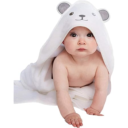 Serviette de bain pour bébé blanc en bambou organique - Liname