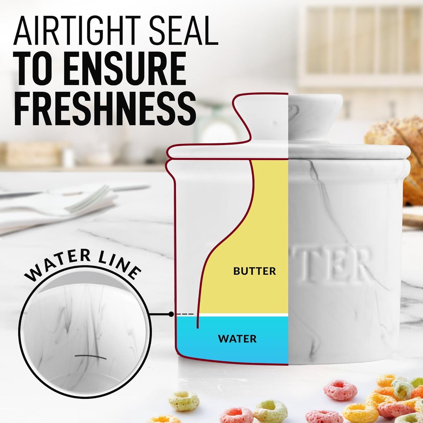 Beurrier avec couvercle et couteau en porcelaine à eau - Rouge - Zulay