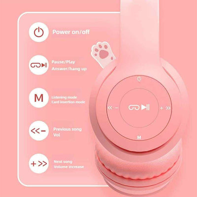 Écouteurs sans-fil bluetooth de chat - Rose