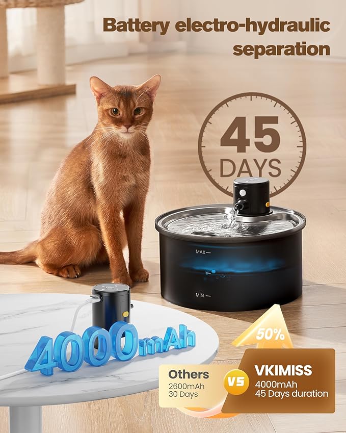Fontaine â eau pour chat sans Fil 3.2L avec détecteur de mouvement - VKIMISS