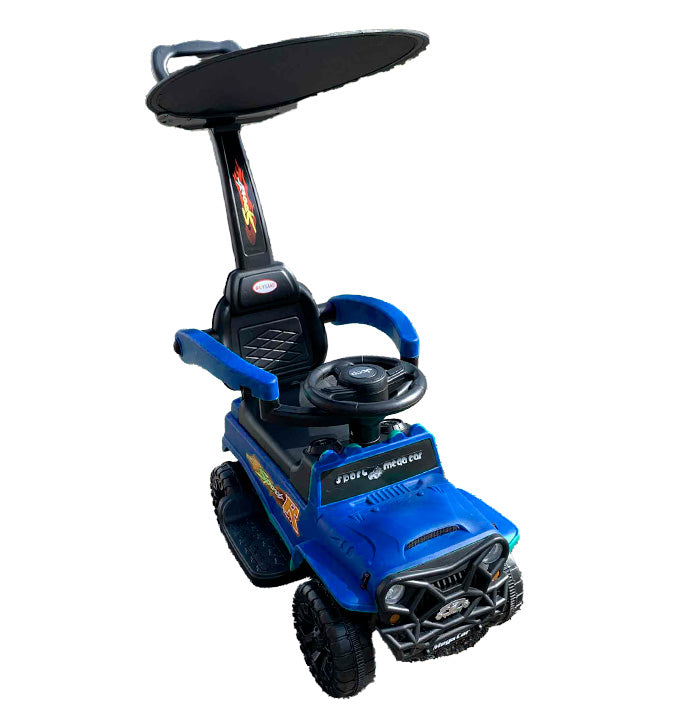 Voiturette pour enfants à pousser avec pare-soleil - Mega Car - Bleu