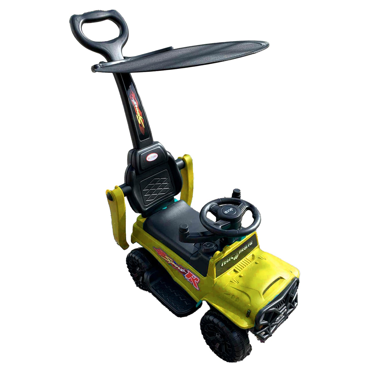 Voiturette pour enfants à pousser avec pare-soleil - Mega Car - Jaune