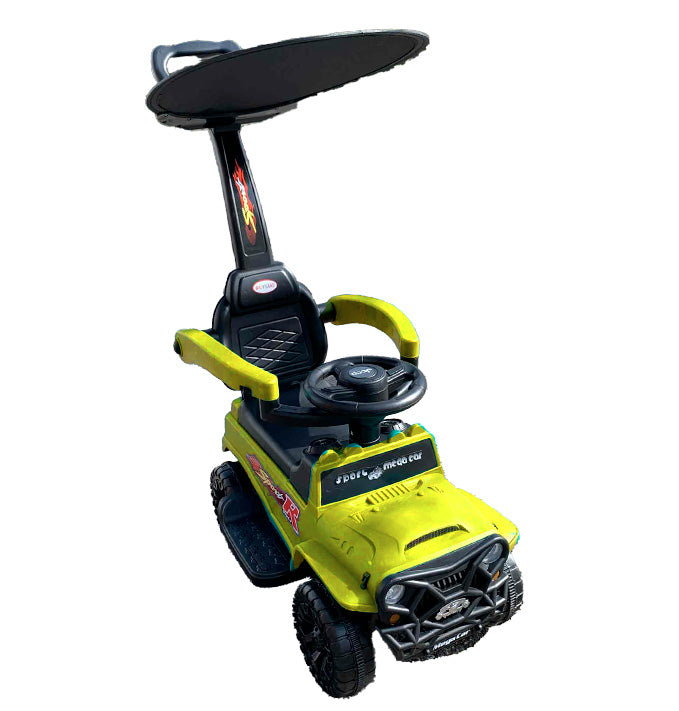 Voiturette pour enfants à pousser avec pare-soleil - Mega Car - Jaune