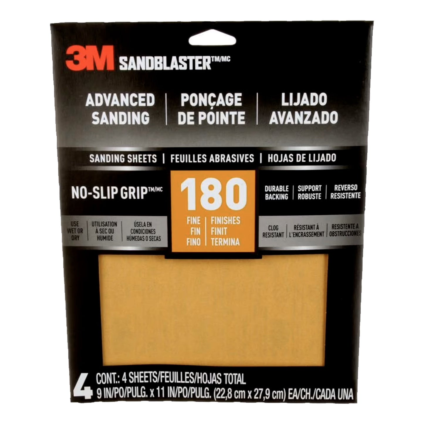 Papier pour sabler 180 grains - 3M -  Paquets de 4 feuilles