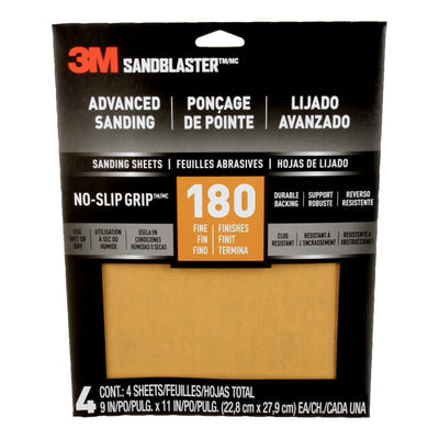 Papier pour sabler 180 grains - 3M -  Paquets de 4 feuilles