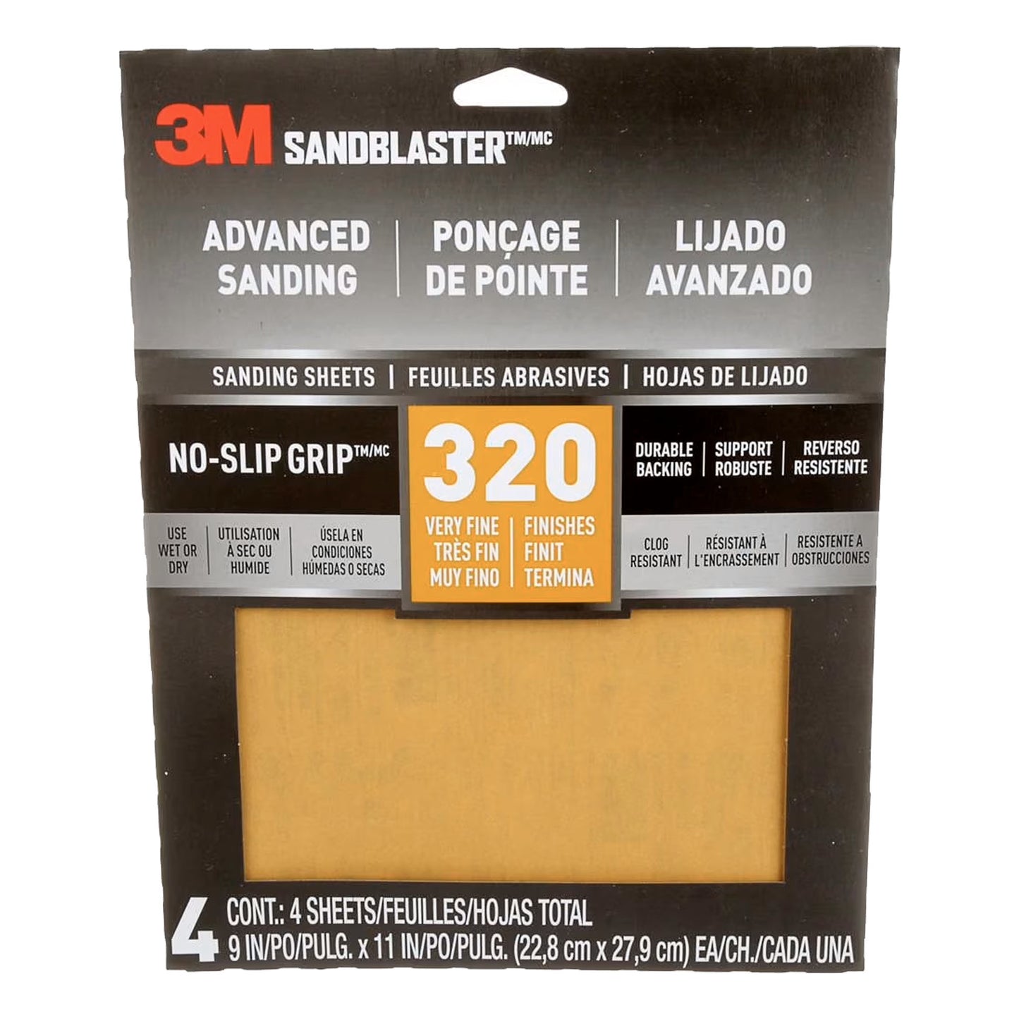 Papier pour sabler 320 grains - 3M - Paquet de 4 feuilles