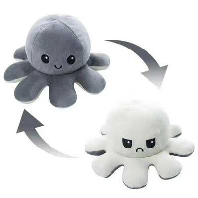 Peluche d'humeur réversible de pieuvre - Blanc et gris