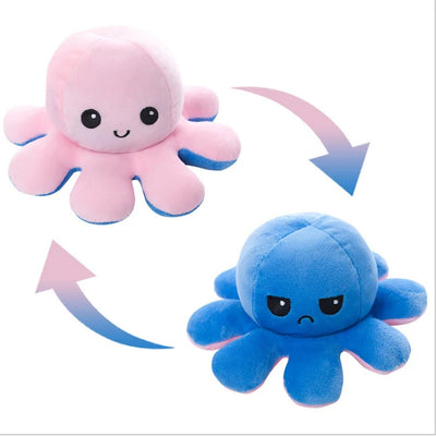 Peluche d'humeur réversible de pieuvre - Rose pâle et bleu foncer