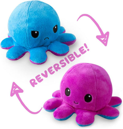 Peluche d'humeur réversible de pieuvre - Bleu et mauve