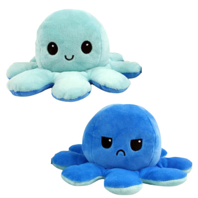 Peluche d'humeur réversible de pieuvre - Bleu pâle et bleu foncer