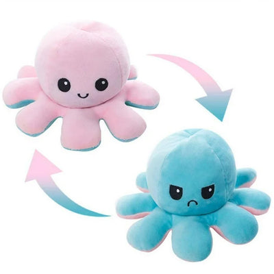 Peluche d'humeur réversible de pieuvre - Rose pâle et bleu pâle