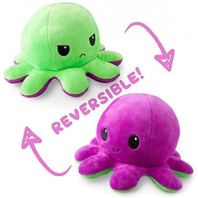 Peluche d'humeur réversible de pieuvre - Mauve et vert