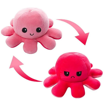 Peluche d'humeur réversible de pieuvre - Rose pâle et rose foncer