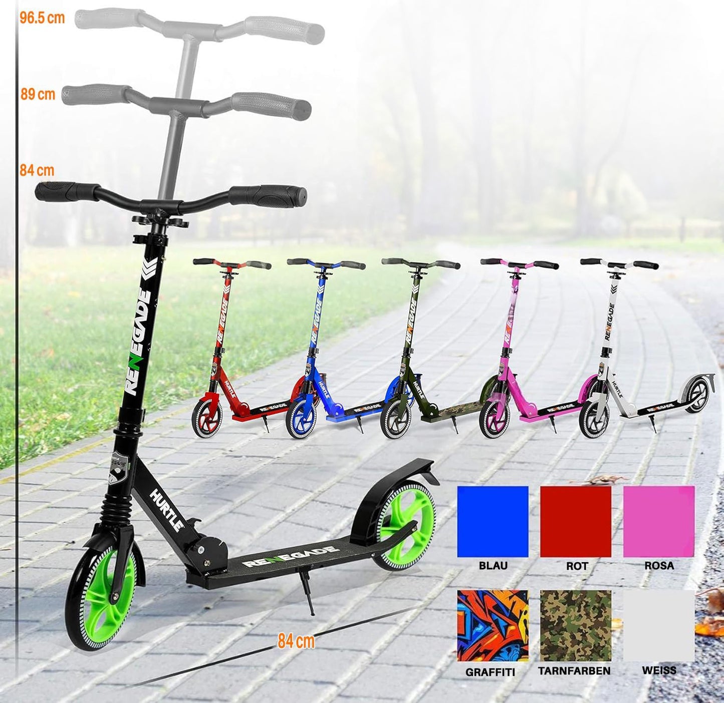 Trottinette pliable pour adultes et enfants - Hurtle - Renegade - Vert et noir