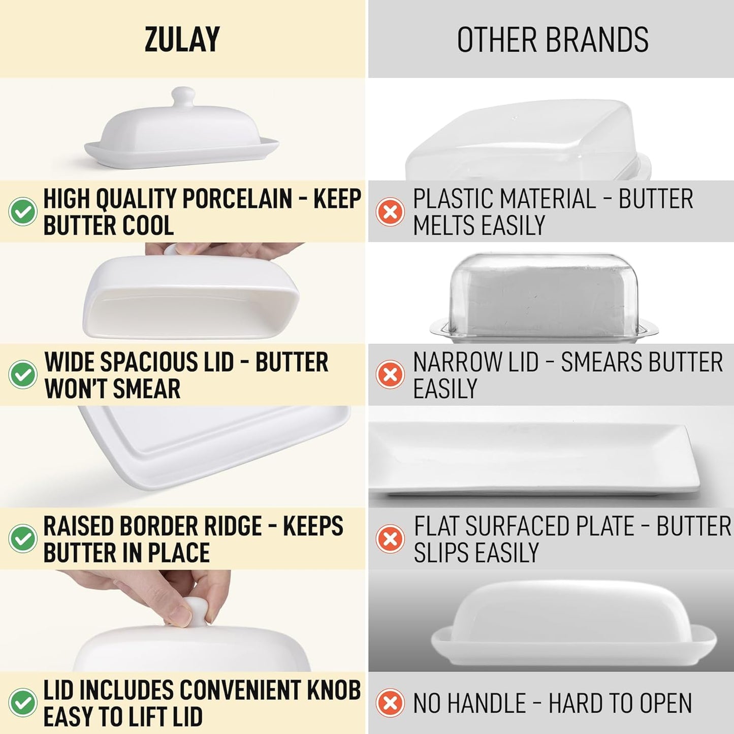 Beurrier avec couvercle et couteau en porcelaine - Noir - Zulay