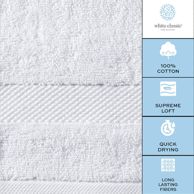 Lot de 8 serviettes de bain de luxe 100 % coton Turque très absorbantes - White Classic