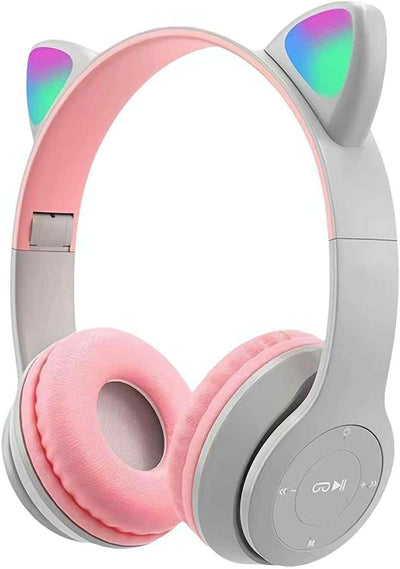 Écouteurs sans-fil bluetooth de chat - Gris et rose