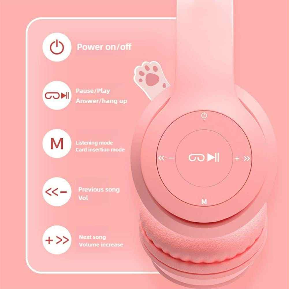Écouteurs sans-fil bluetooth de chat - Rose